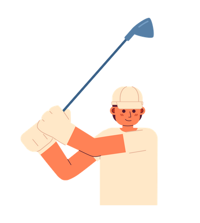 Golfista adulto joven balanceándose con palo  Ilustración