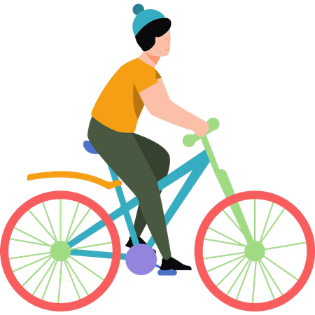 Joven, andar en bicicleta  Ilustración