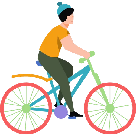 Joven, andar en bicicleta  Ilustración