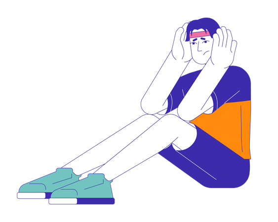 Joven asiático tenso con ataque de pánico  Ilustración