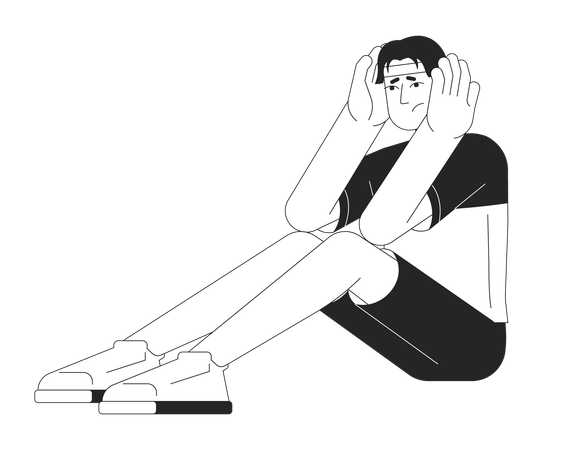 Joven asiático tenso con ataque de pánico  Ilustración