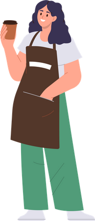 Barista joven preparando café caliente para llevar  Ilustración