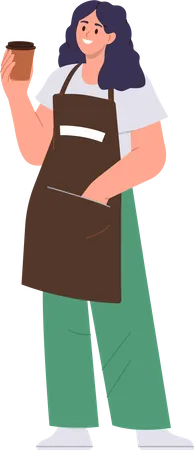 Barista joven preparando café caliente para llevar  Ilustración