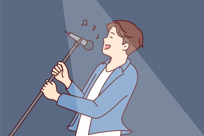 Joven cantando en el escenario  Ilustración