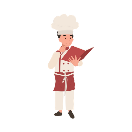 Joven chef leyendo un libro de cocina  Ilustración