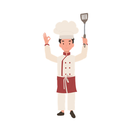 Joven chef mostrando signo ok  Ilustración
