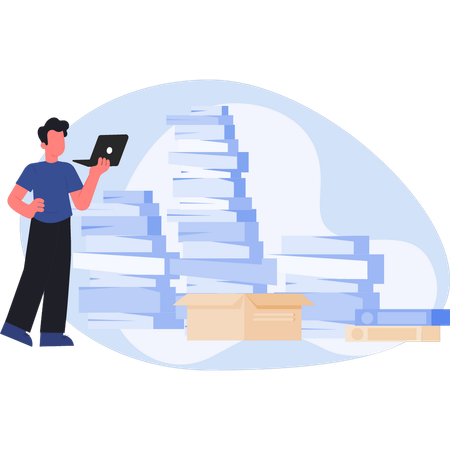 Joven colocando archivos de documentos arrojando papel  Illustration