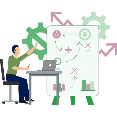 Joven verificando datos de transferencia  Ilustración