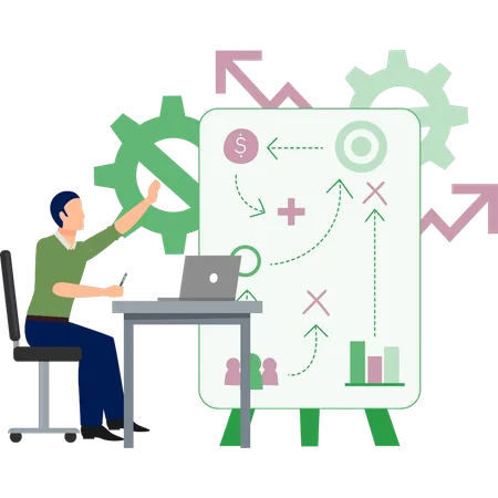 Joven verificando datos de transferencia  Ilustración