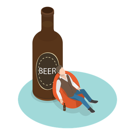 Un joven con adicción al alcohol  Ilustración