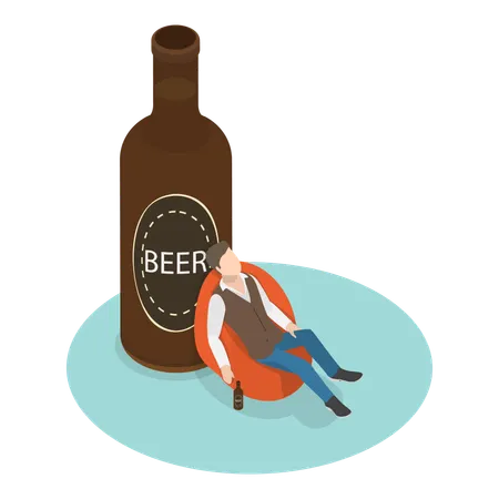 Un joven con adicción al alcohol  Ilustración