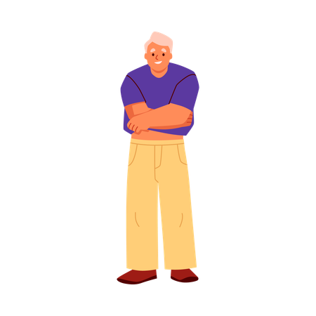 Hombre joven con camiseta azul, persona feliz vistiéndose o cambiándose de ropa, poniéndose ropa  Ilustración