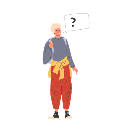 Joven con mochila mientras piensa en ayuda  Ilustración