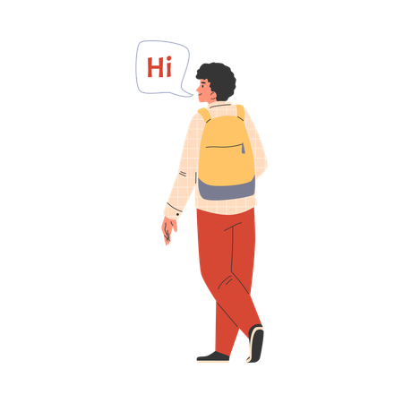 Joven con mochila mientras saluda  Ilustración