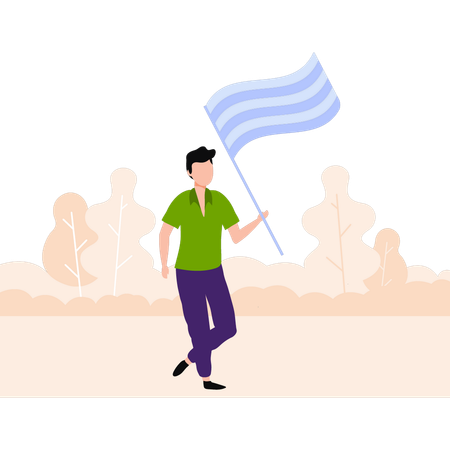 Joven de pie con bandera  Ilustración