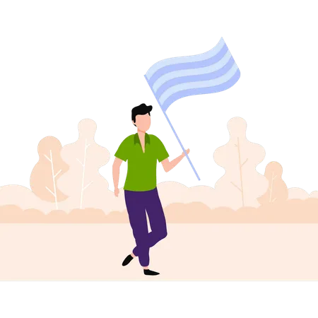 Joven de pie con bandera  Ilustración