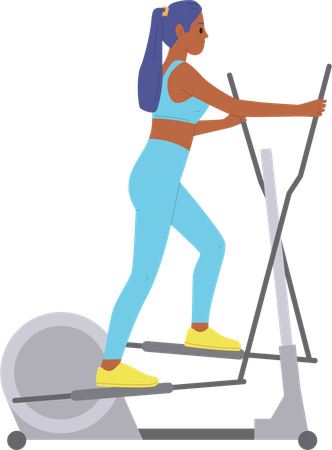 Joven deportista activa entrenando en la máquina de gimnasio Orbitrek aislada en blanco  Illustration