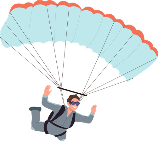 Joven deportista disfrutando del paracaidismo como pasatiempo de deportes extremos  Ilustración