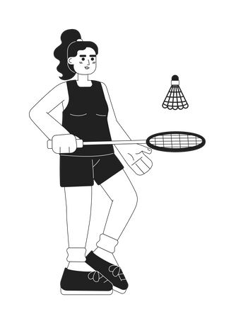 Joven deportista jugando bádminton  Ilustración