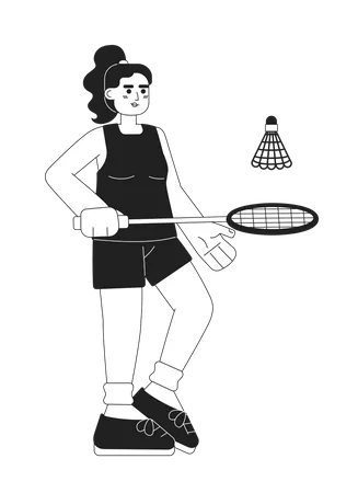 Joven deportista jugando bádminton  Ilustración