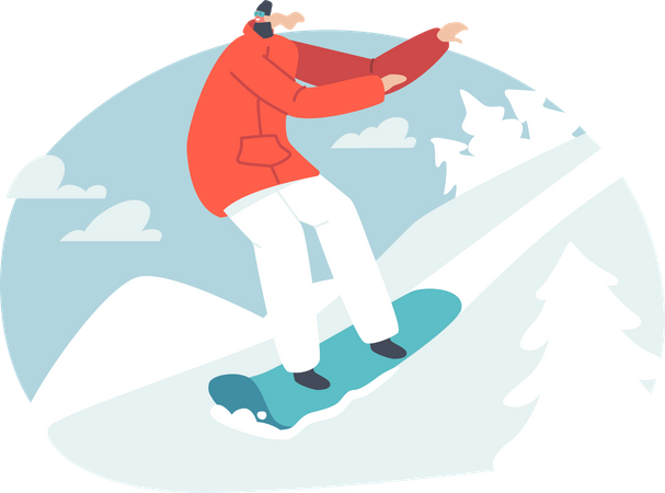 Joven deportista vestida con ropa de invierno y gafas  Ilustración