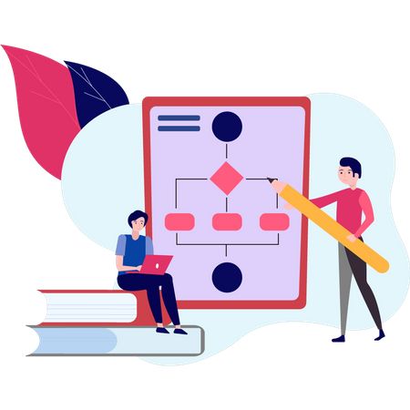 Joven dibujando diagrama de flujo  Ilustración