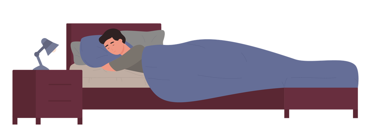 Joven durmiendo en su cama  Illustration