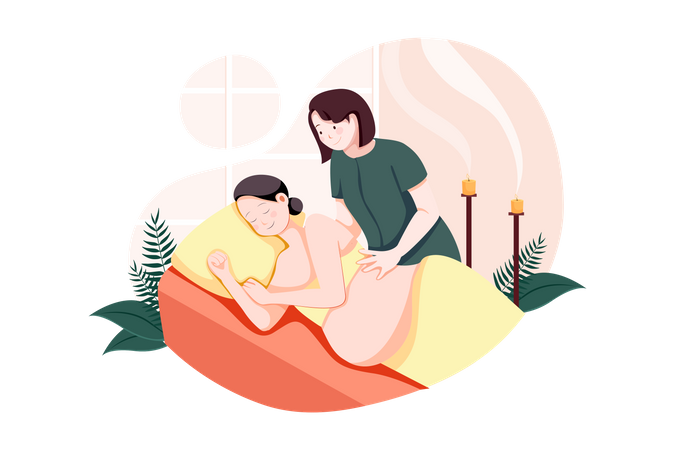 Joven embarazada recibiendo masaje en el spa  Ilustración