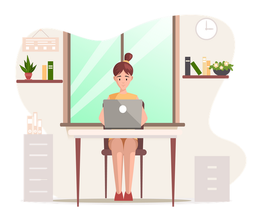 La mujer de negocios joven está trabajando en la computadora portátil  Ilustración