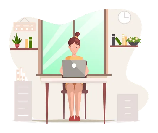 La mujer de negocios joven está trabajando en la computadora portátil  Ilustración