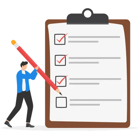 Lista de verificación de joven empresario con marca de verificación  Ilustración
