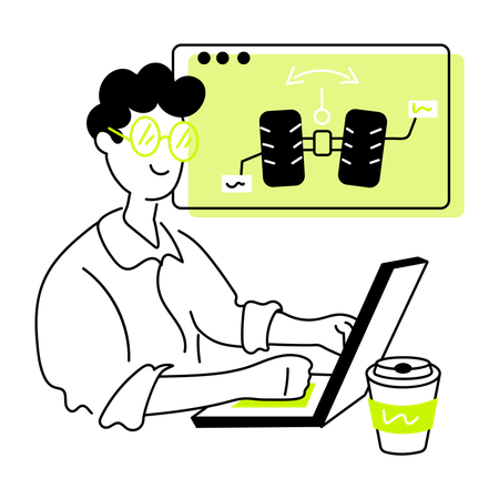 Joven encontrando Auto Diagnostics  Illustration