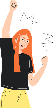 Una joven enojada protesta contra la inteligencia artificial  Ilustración