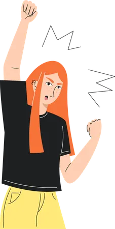 Una joven enojada protesta contra la inteligencia artificial  Ilustración