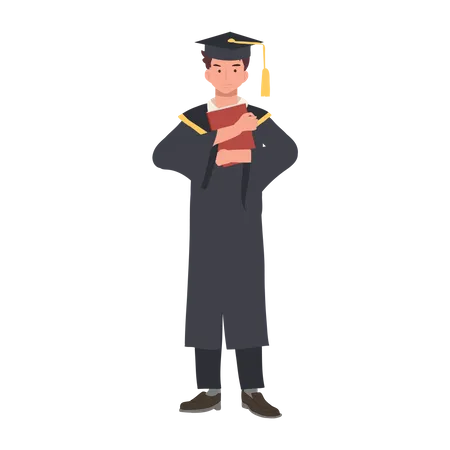 Concepto De Educacion Graduacion Y Personas Joven Graduado Sosteniendo Un Libro Estudiante Sonriente Con Diploma Ilustración