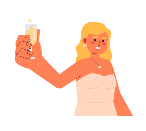 Mujer joven europea brindando vino espumoso  Ilustración