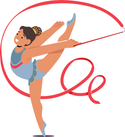 Joven gimnasta niña gira con gracia con cinta  Ilustración