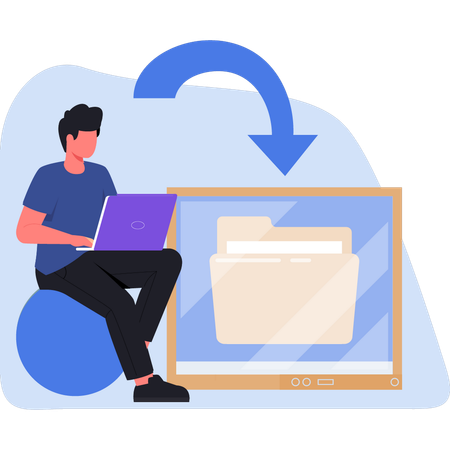 Joven haciendo la descarga de documentos de carpeta  Ilustración