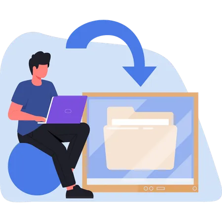 Joven haciendo la descarga de documentos de carpeta  Ilustración