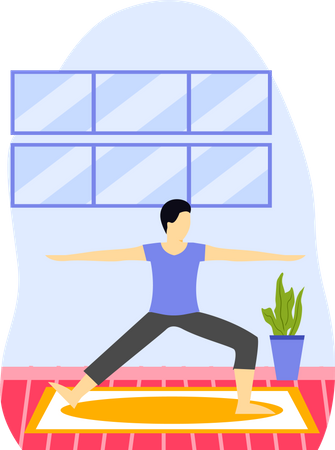 Joven haciendo yoga en casa  Ilustración