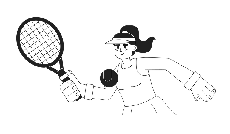 Joven hispana jugando tenis  Ilustración