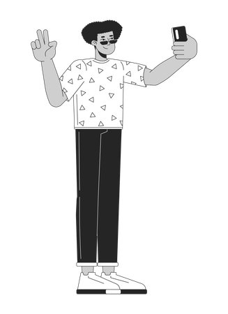 Joven hispano posando para selfie  Ilustración