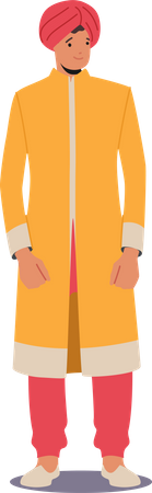 Joven indio usa túnica larga amarilla  Ilustración