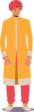 Joven indio usa túnica larga amarilla  Ilustración
