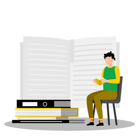 Joven leyendo un libro en la casa  Ilustración