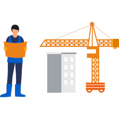 Joven mirando el proyecto de construcción  Illustration