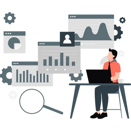 Joven configurando un gráfico empresarial  Ilustración