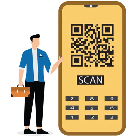 Joven mostrando el escaneo de un código QR  Ilustración