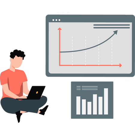 Joven mostrando gráfico de crecimiento empresarial  Ilustración