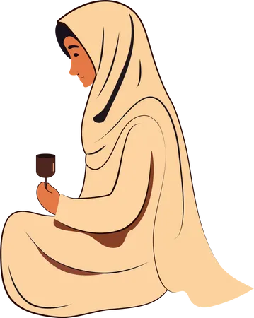 Joven musulmán sosteniendo un vaso de bebida  Ilustración